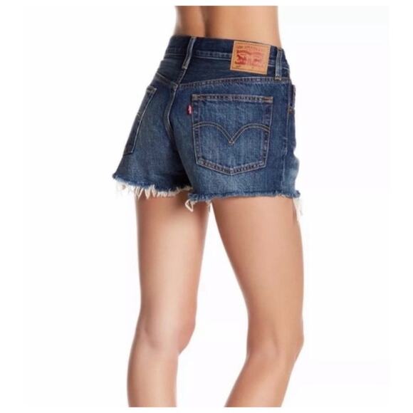 Levi’s Women’s 501 Sz 29 Cherry Embroidered Cutoff Denim Shorts - Picture 2 of 12